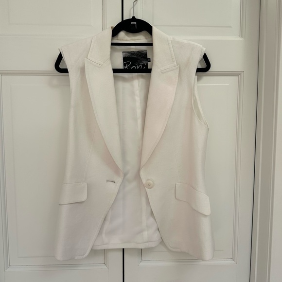 White Linen Vest with Shoulder Pads - Picture 6 of 9